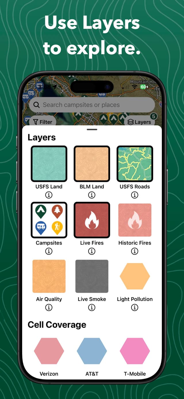 Map layers menu in Campsite