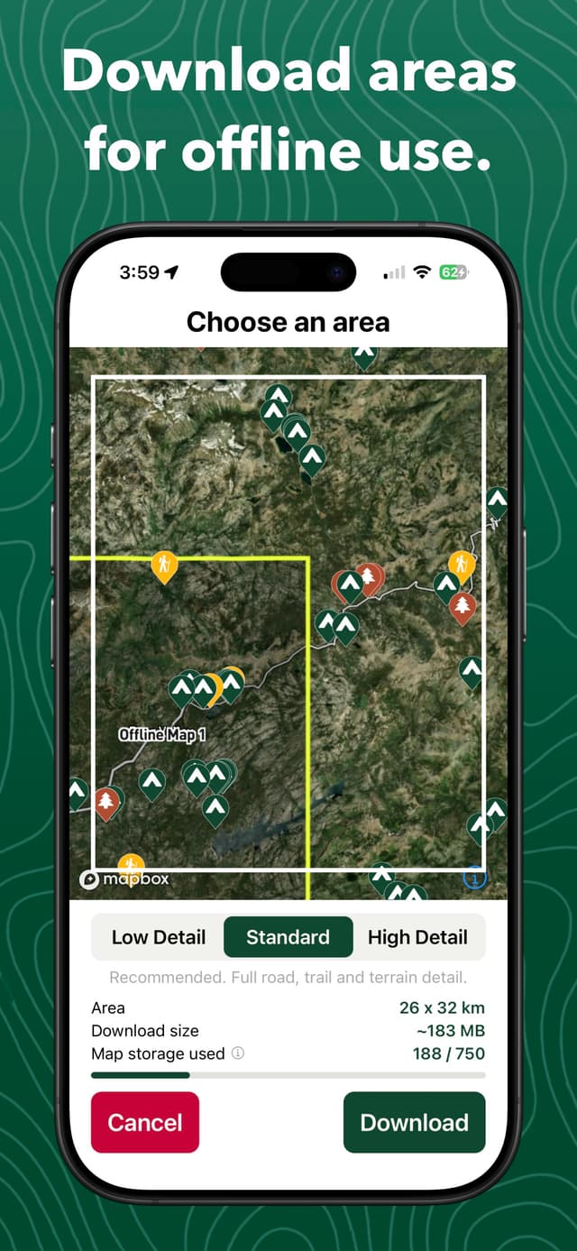 Offline map downloads in Campsite